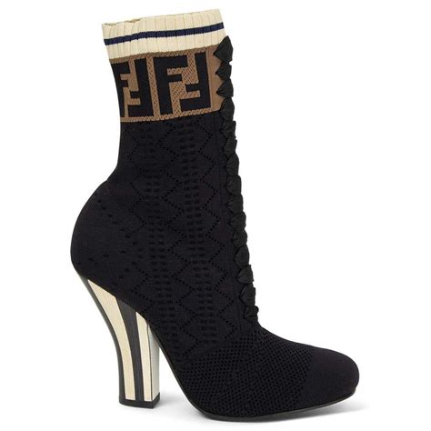 fendi black ankle boots with zip at front|fendi thigh high sock boots.